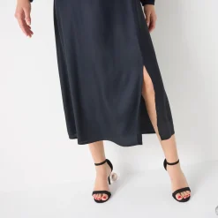 Feestoutfits Dames|Jurk<Blancheporte Effen lange jurk met V-hals zwart