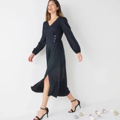 Feestoutfits Dames|Jurk<Blancheporte Effen lange jurk met V-hals zwart