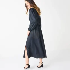 Feestoutfits Dames|Jurk<Blancheporte Effen lange jurk met V-hals zwart