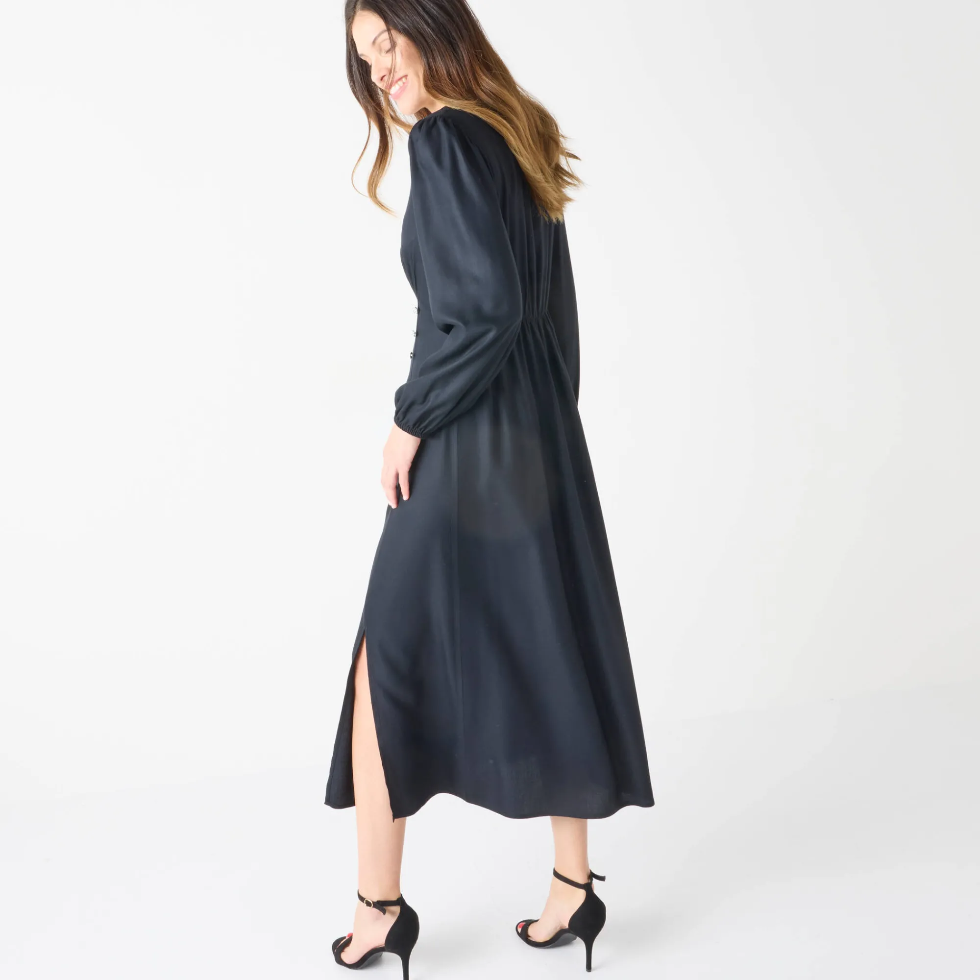 Feestoutfits Dames|Jurk<Blancheporte Effen lange jurk met V-hals zwart