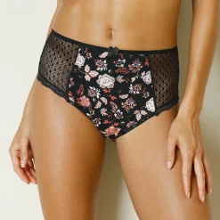 Slip En Shorty<Confidence Lingerie Effen maxibroekje in katoen en kant met bloemenprint Tropea - set van 4 granaatrood + zwart