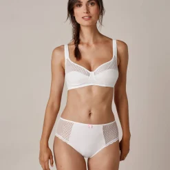 Slip En Shorty<Confidence Lingerie Effen maxislip in kant en katoen Tropea - set van 4 wit + poeder