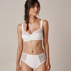 Slip En Shorty<Confidence Lingerie Effen maxislip in kant en katoen Tropea - set van 4 wit + poeder