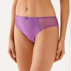 Slip En Shorty<Confidence Lingerie Effen midislip in katoen en kant Coria - set van 2 paars