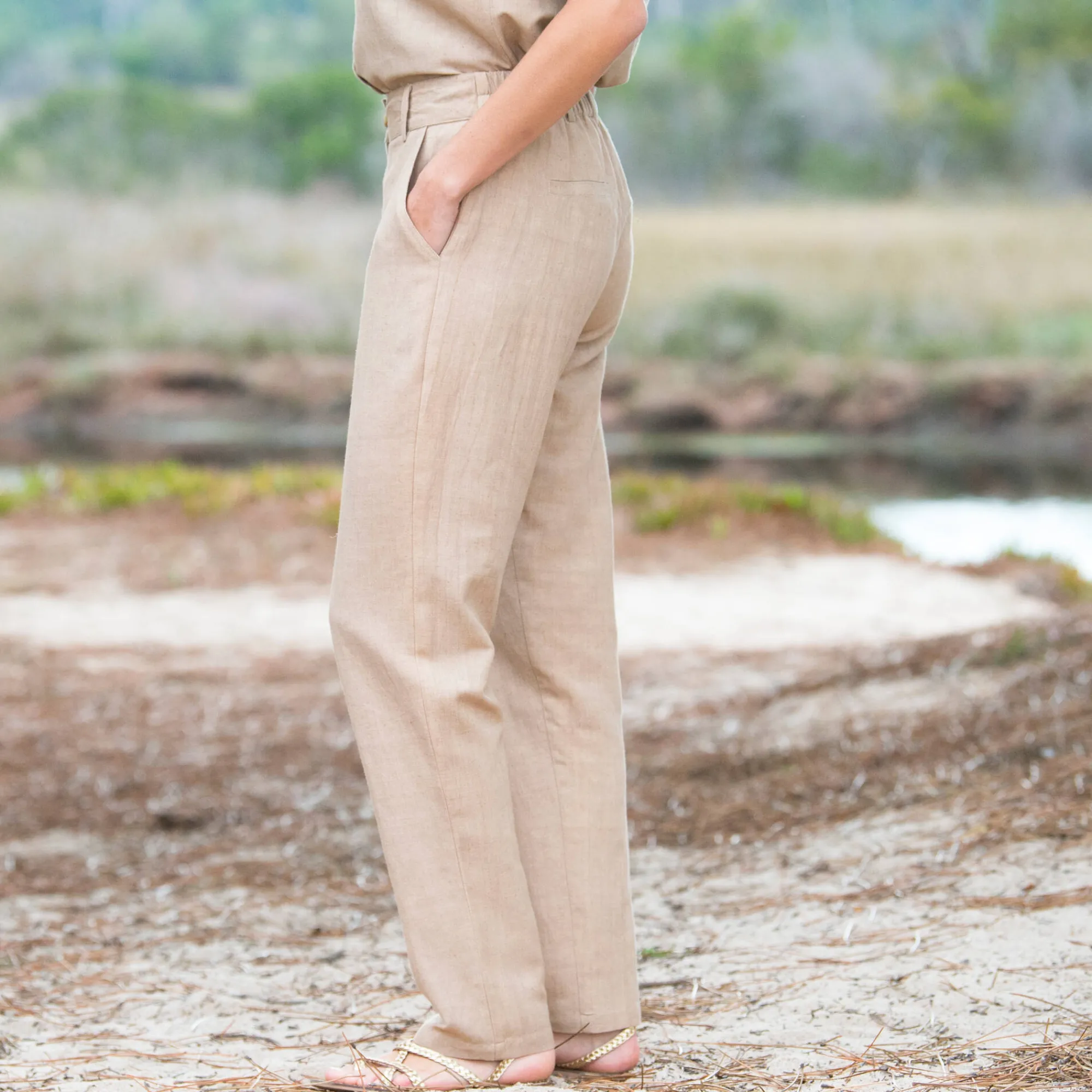 Broek<Blancheporte Effen mom fit broek in katoen-linnen beige