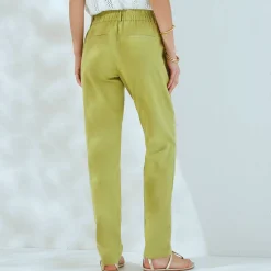 Broek<Blancheporte Effen mom fit broek in katoen-linnen mosgroen