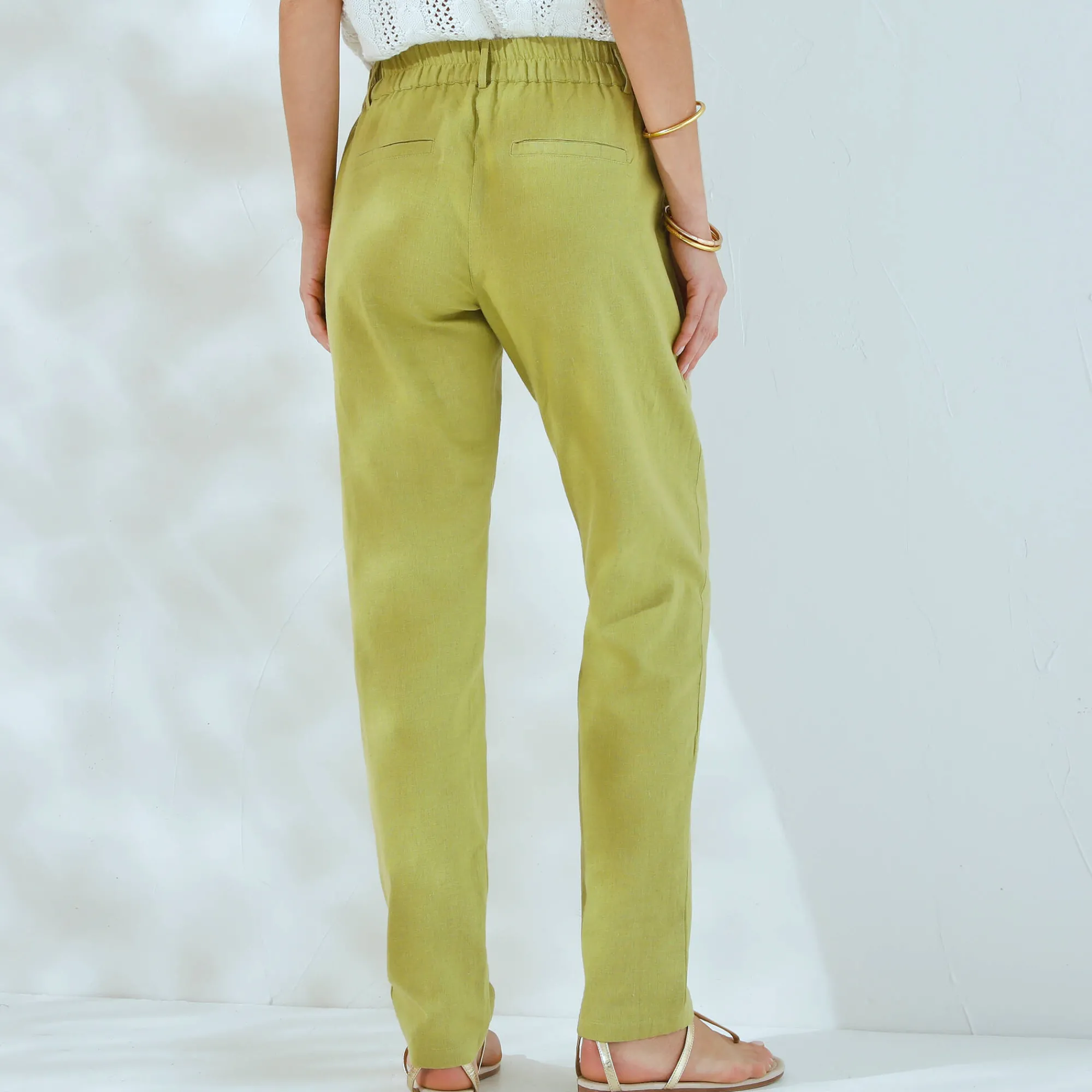 Broek<Blancheporte Effen mom fit broek in katoen-linnen mosgroen