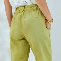 Broek<Blancheporte Effen mom fit broek in katoen-linnen mosgroen