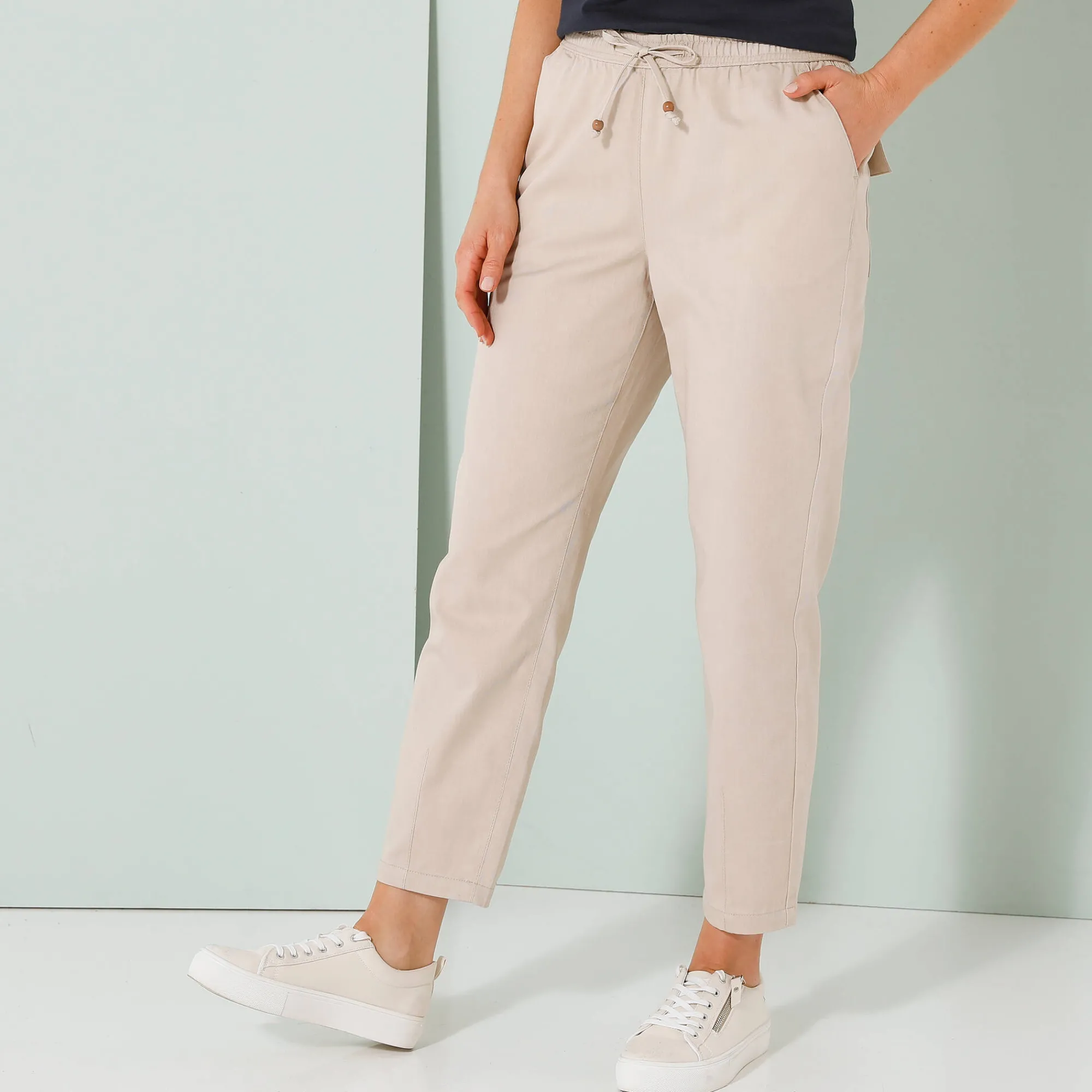 Broek<Blancheporte Effen mom fit 7/8-broek, katoen beige