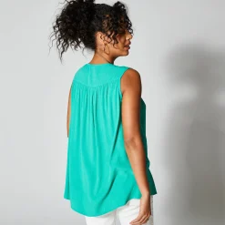 Bloes En Tuniek<Blancheporte Effen, mouwloze tuniek, crepon en macramé groen