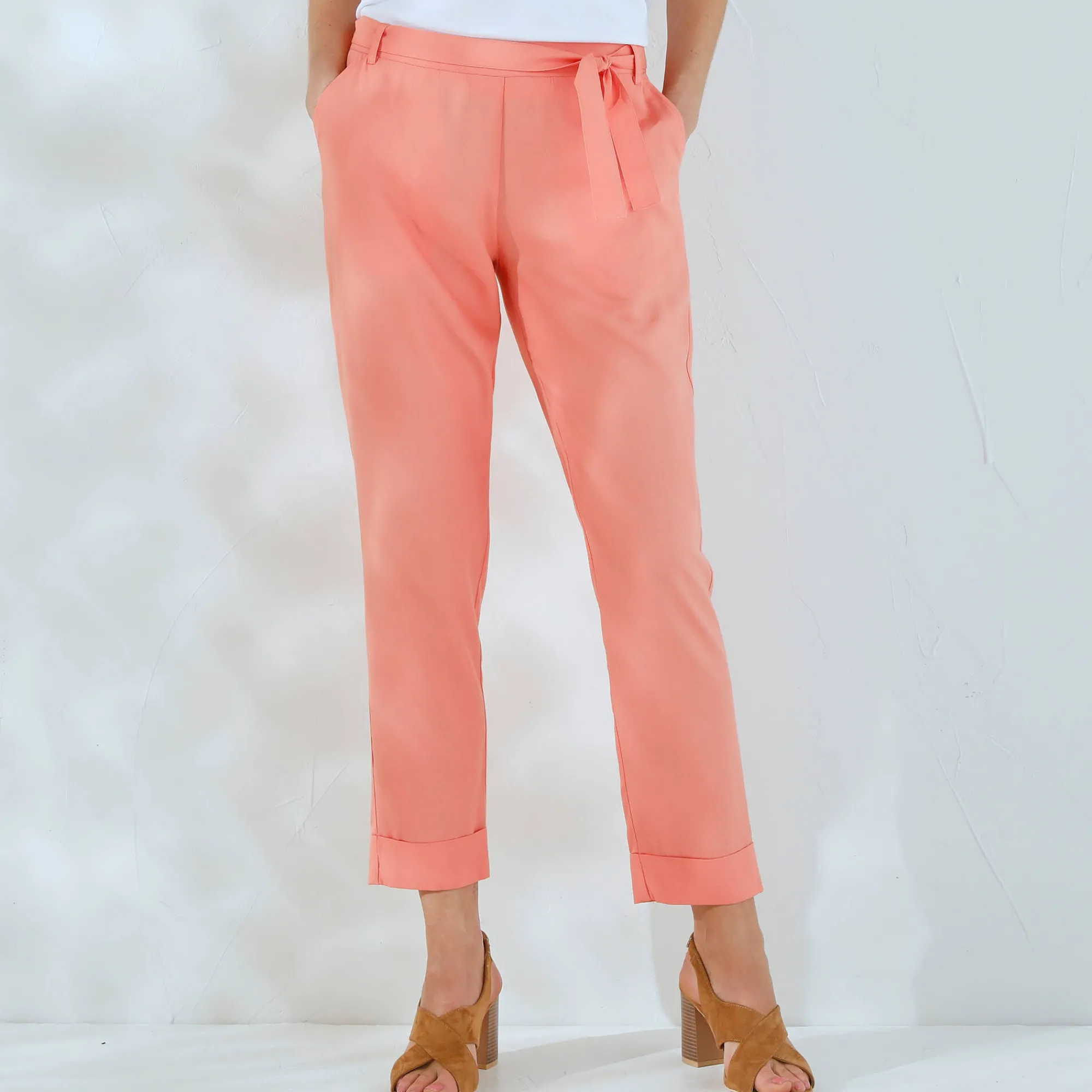 Broek|Jurk<Blancheporte Effen, nauwsluitende broek met 7/8-model, soepel materiaal koraal