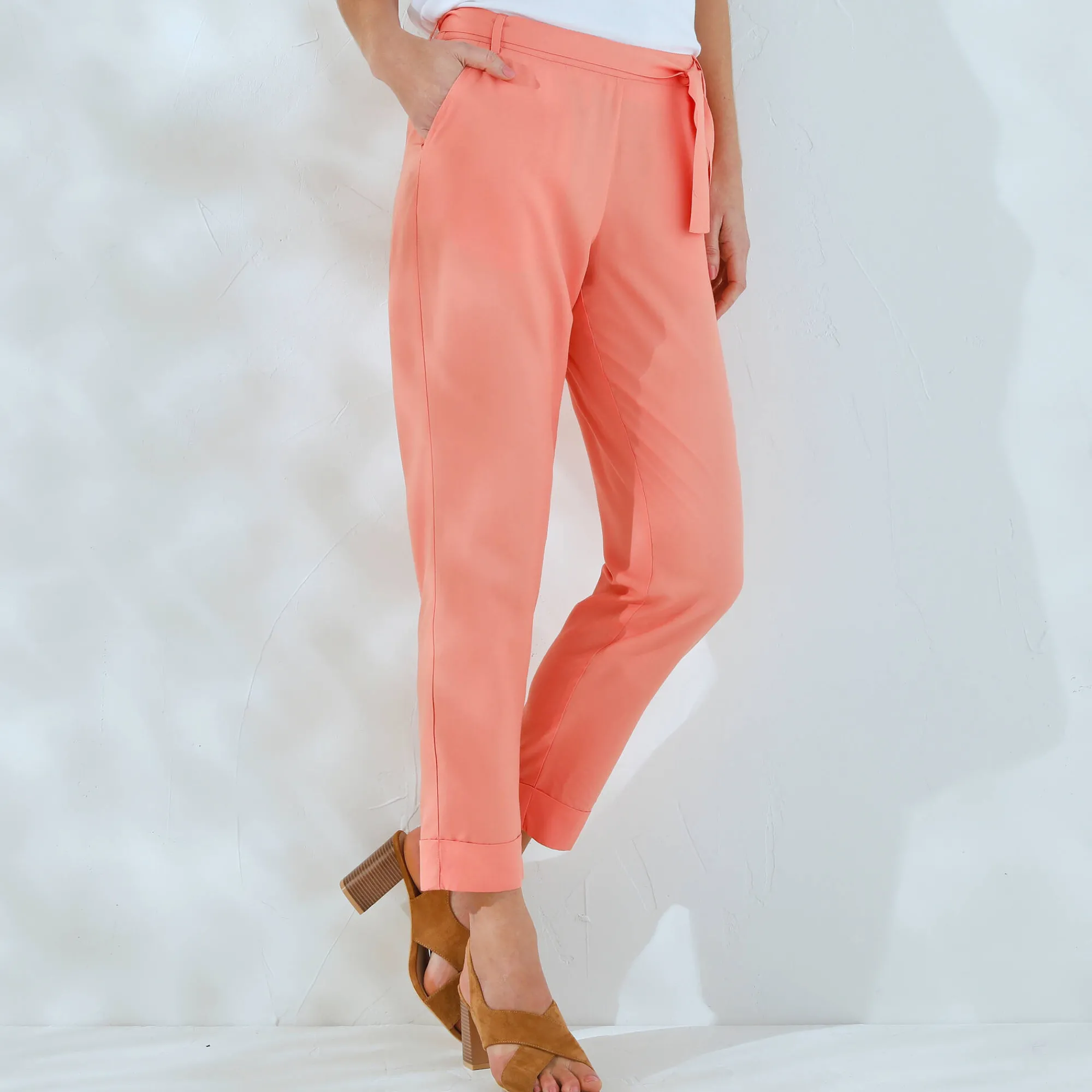 Broek|Jurk<Blancheporte Effen, nauwsluitende broek met 7/8-model, soepel materiaal koraal
