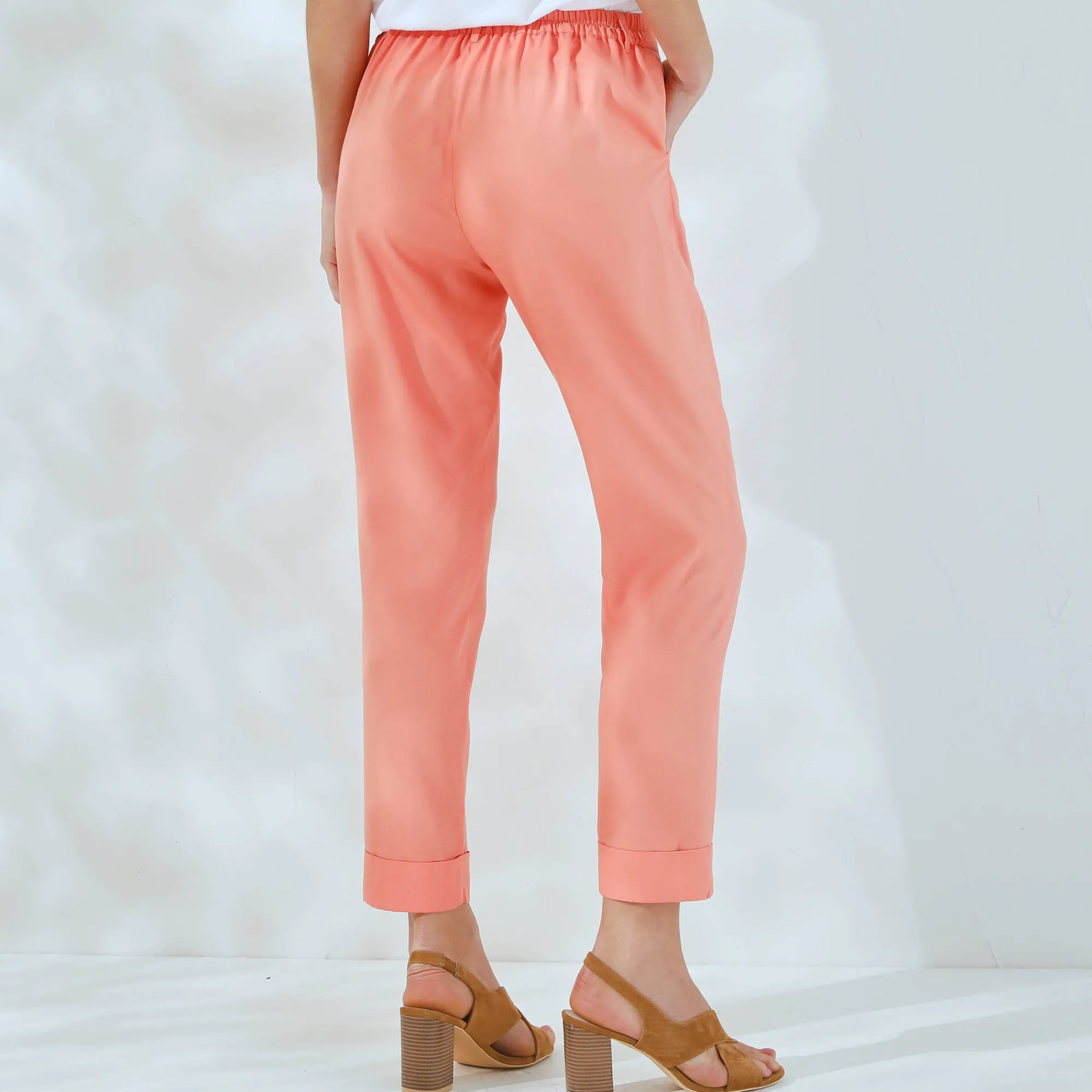 Broek|Jurk<Blancheporte Effen, nauwsluitende broek met 7/8-model, soepel materiaal koraal