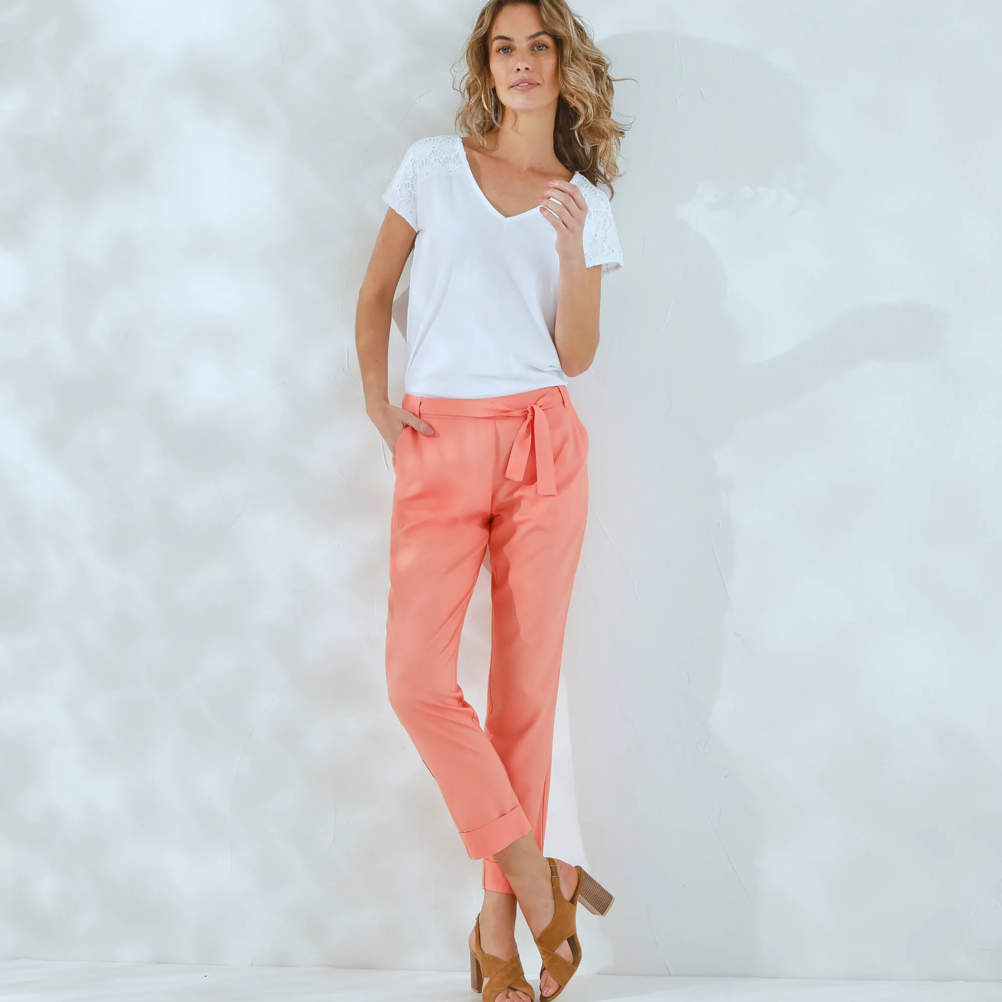 Broek|Jurk<Blancheporte Effen, nauwsluitende broek met 7/8-model, soepel materiaal koraal