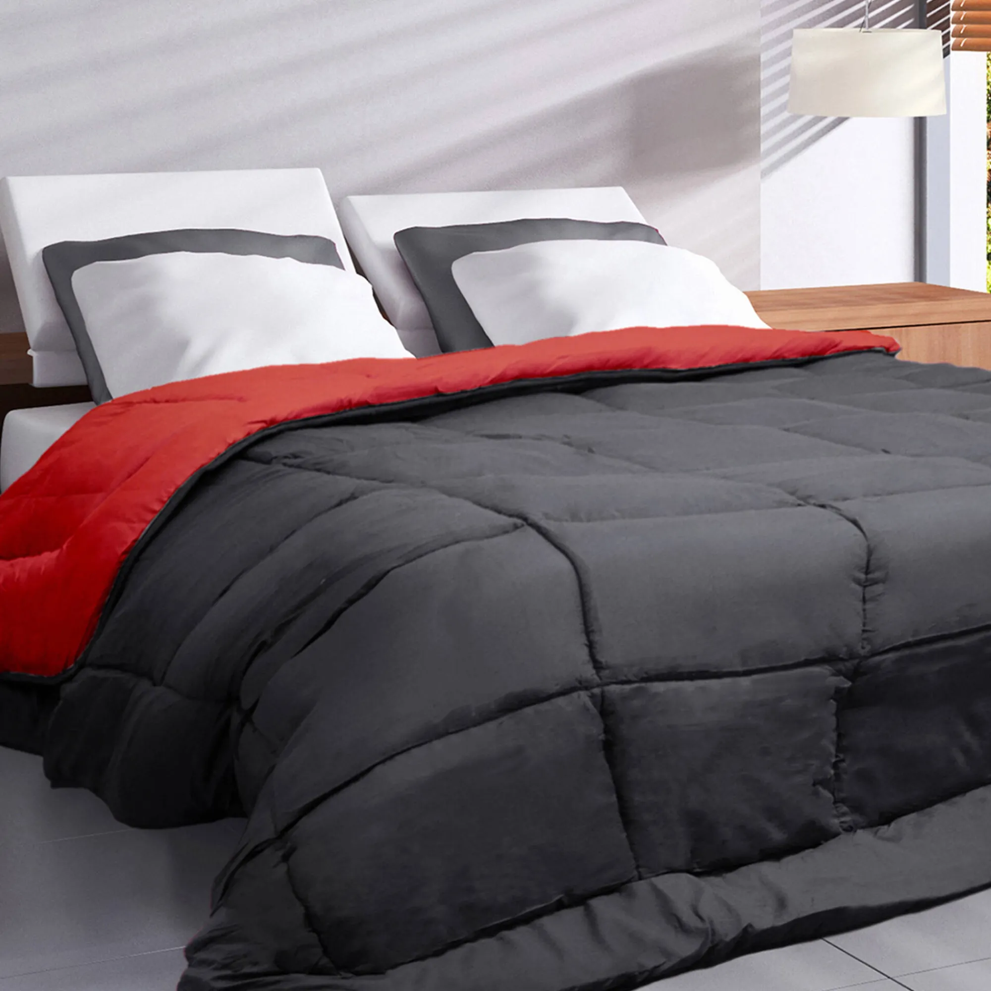 Dekbed<Blancheporte Effen, omkeerbaar dekbed in microvezel, 400g/m2 grijs / rood