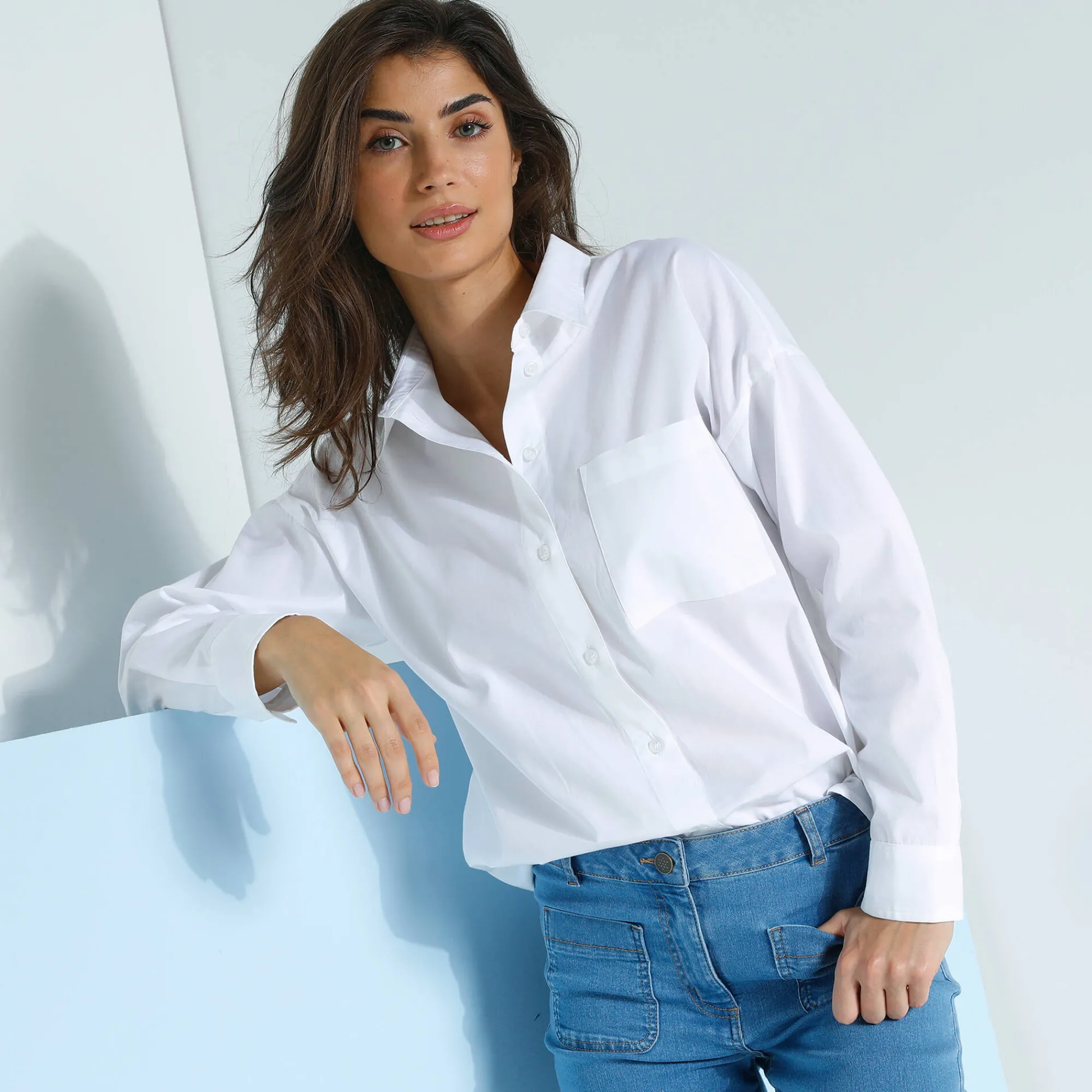 Bloes En Tuniek<Blancheporte Effen oversize hemd, popeline wit