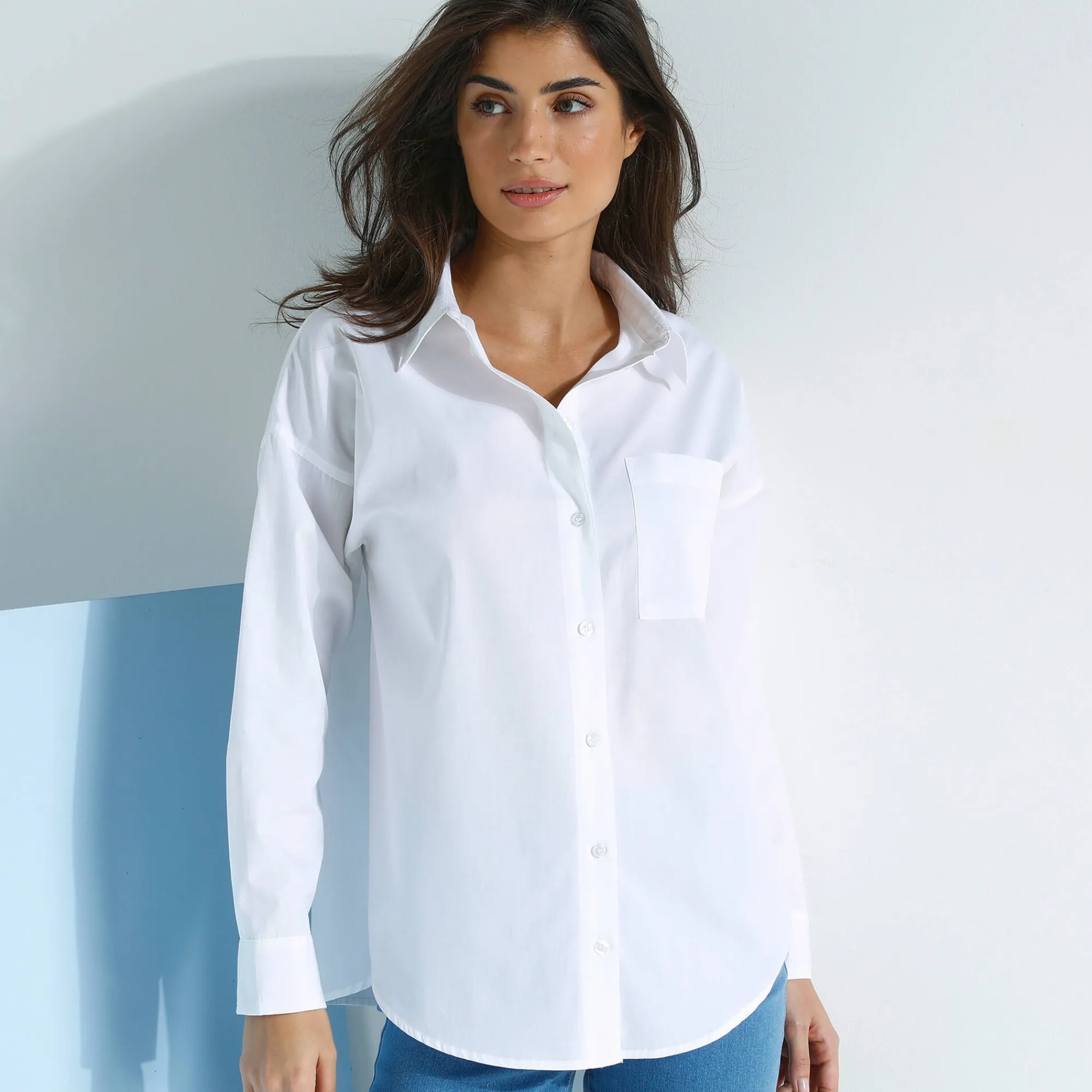 Bloes En Tuniek<Blancheporte Effen oversize hemd, popeline wit