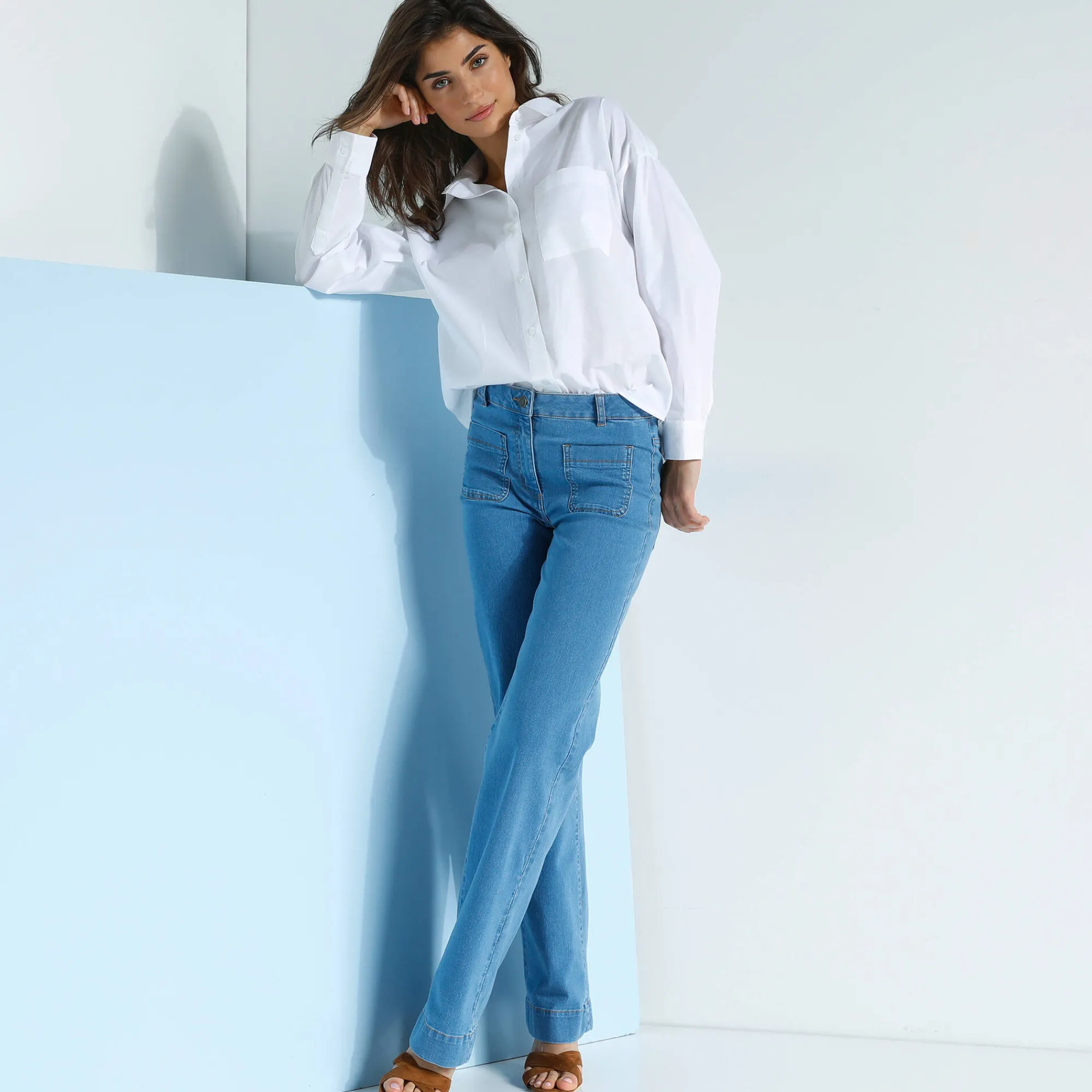 Bloes En Tuniek<Blancheporte Effen oversize hemd, popeline wit