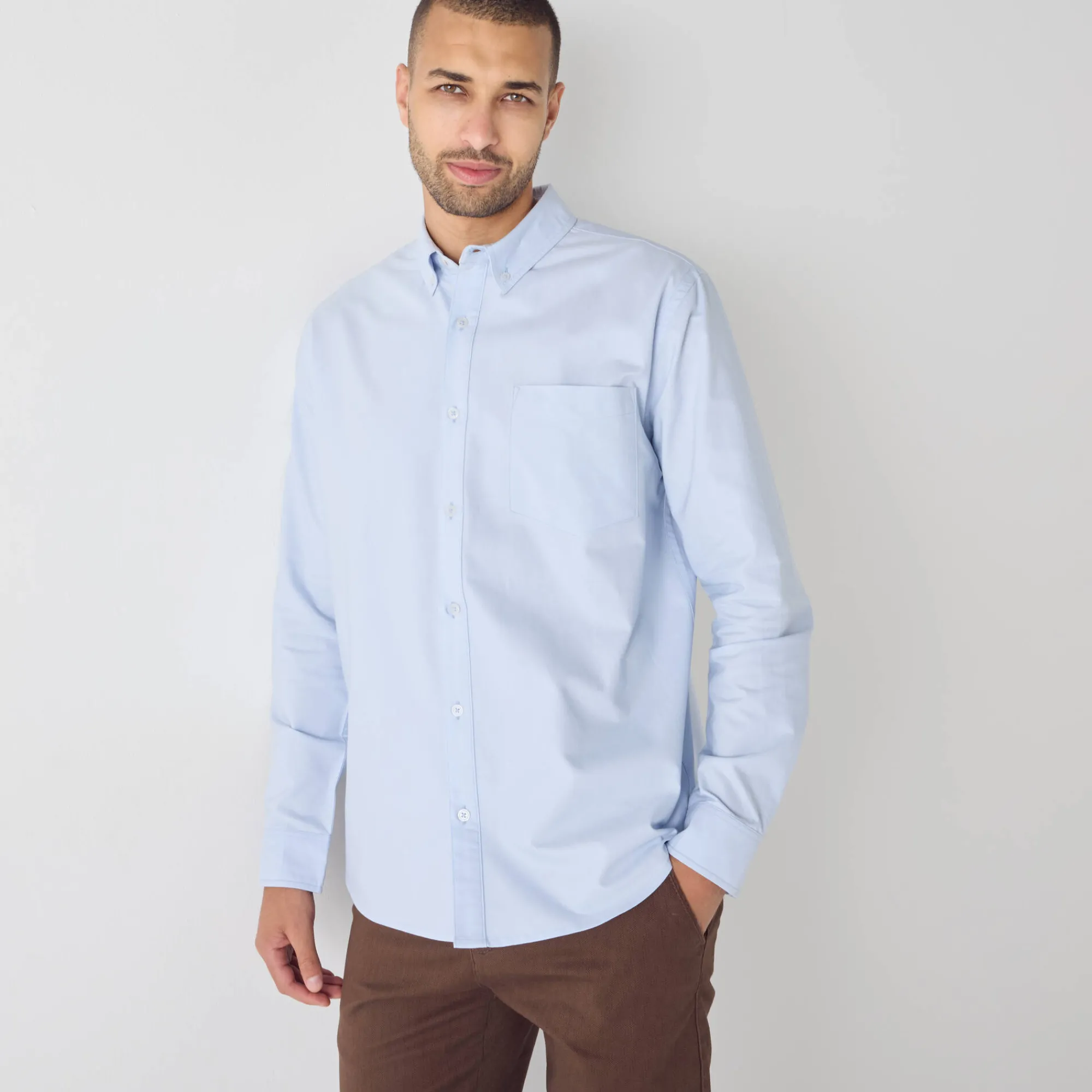 Feestoutfits Heren|T-Shirt, Hemd En Polo<Blancheporte Effen Oxford-hemd met knoopsluiting en lange mouwen hemelsblauw