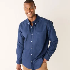 Feestoutfits Heren|T-Shirt, Hemd En Polo<Blancheporte Effen Oxford-hemd met knoopsluiting en lange mouwen leigrijsblauw