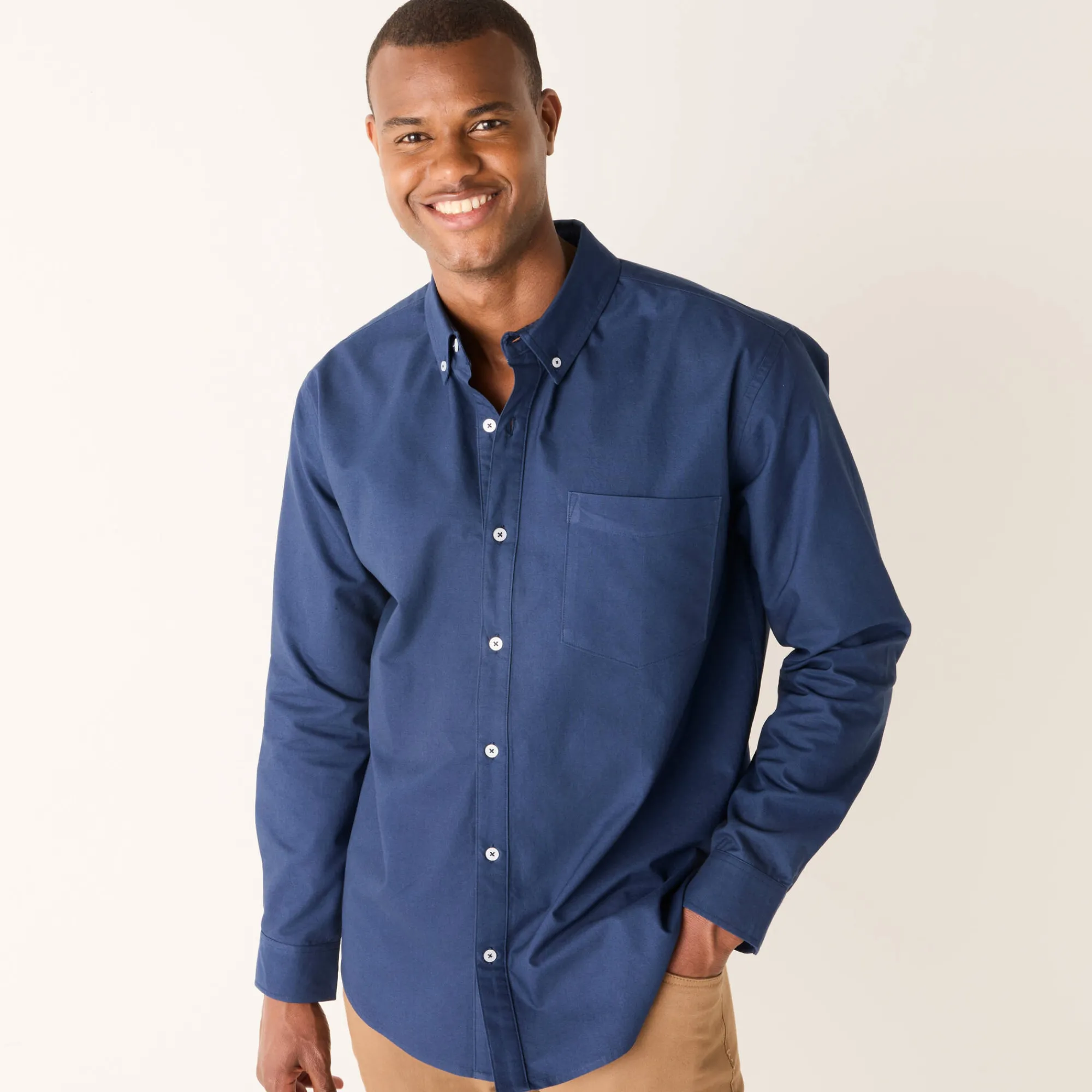 Feestoutfits Heren|T-Shirt, Hemd En Polo<Blancheporte Effen Oxford-hemd met knoopsluiting en lange mouwen leigrijsblauw