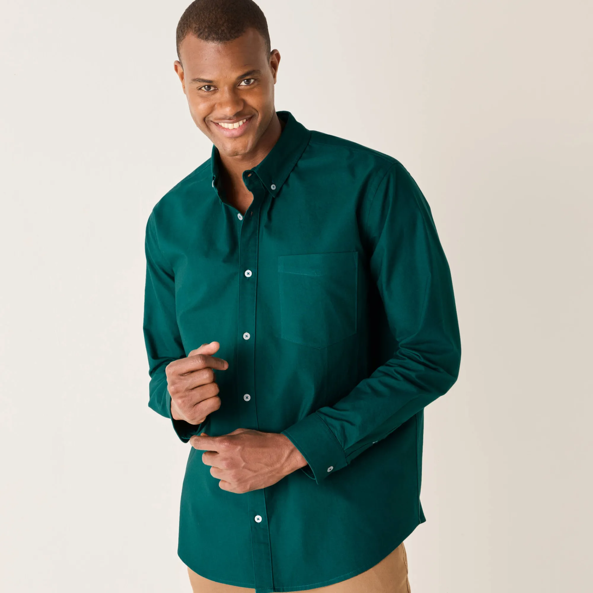 Feestoutfits Heren|T-Shirt, Hemd En Polo<Blancheporte Effen Oxford-hemd met knoopsluiting en lange mouwen eendengroen