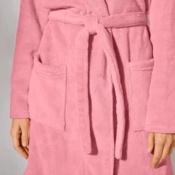 Peignoir En Kamerjas<Blancheporte Effen peignoir in fleece met pluchetouch - 92 cm lang, lange mouwen poederroze