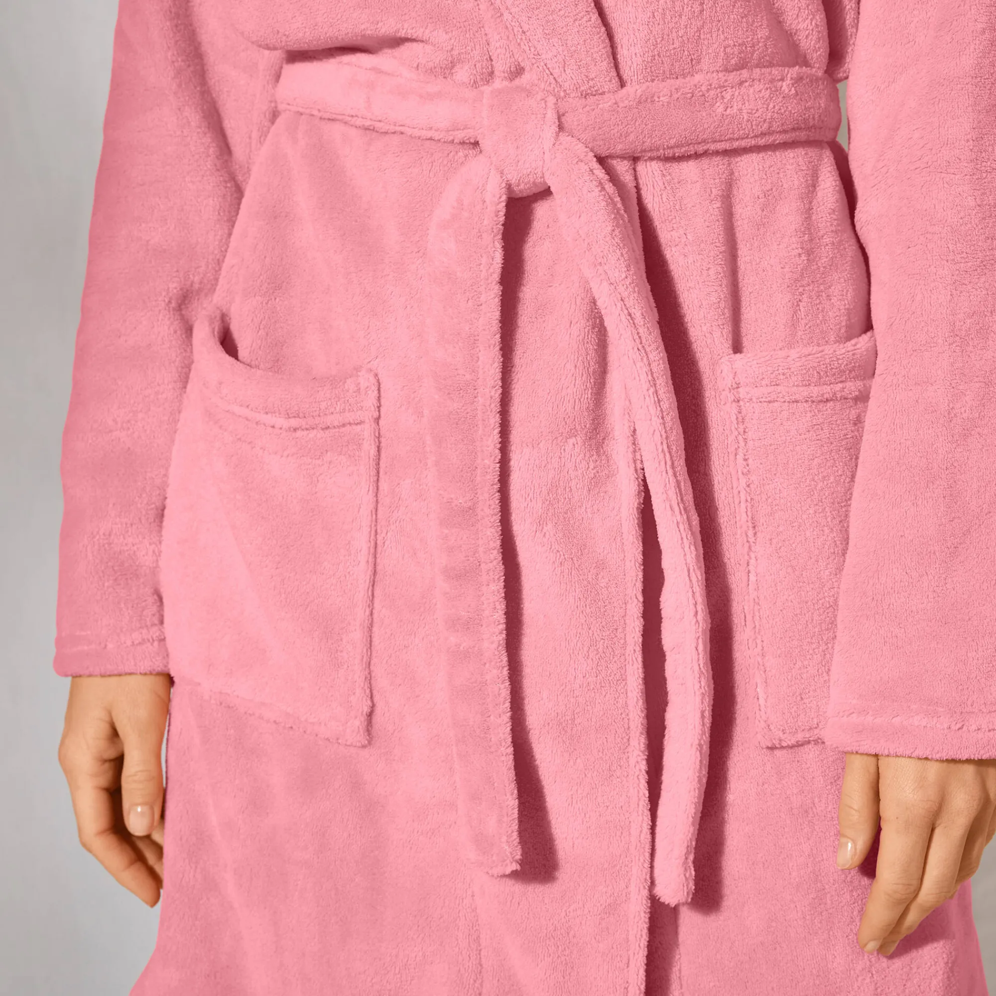 Peignoir En Kamerjas<Blancheporte Effen peignoir in fleece met pluchetouch - 92 cm lang, lange mouwen poederroze