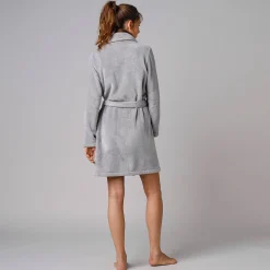 Peignoir En Kamerjas<Blancheporte Effen peignoir in fleece met pluchetouch - 92 cm lang, lange mouwen grijs