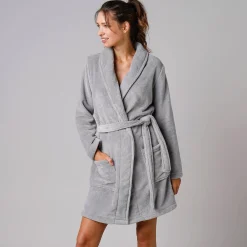 Peignoir En Kamerjas<Blancheporte Effen peignoir in fleece met pluchetouch - 92 cm lang, lange mouwen grijs