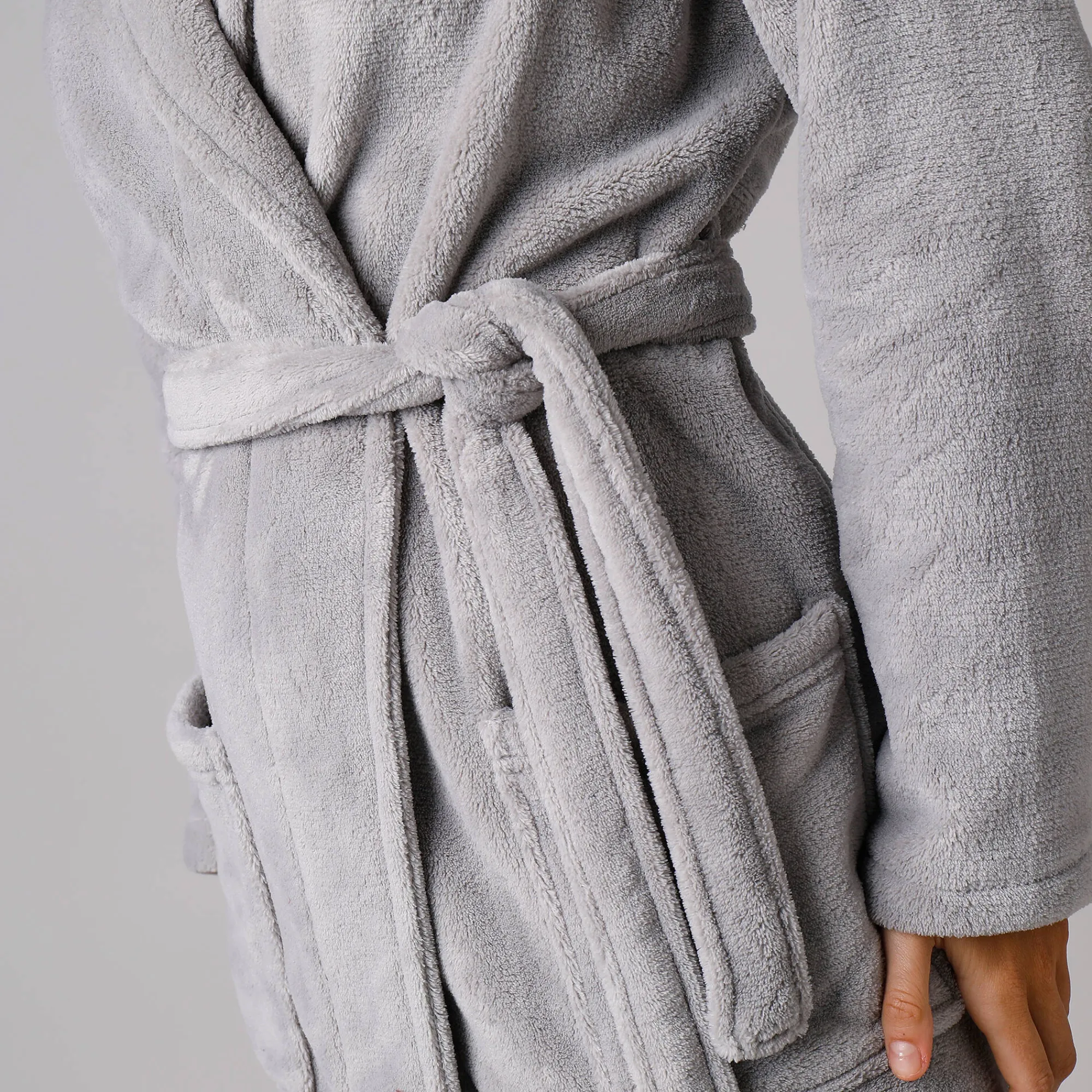 Peignoir En Kamerjas<Blancheporte Effen peignoir in fleece met pluchetouch - 92 cm lang, lange mouwen grijs