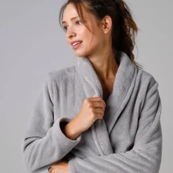 Peignoir En Kamerjas<Blancheporte Effen peignoir in fleece met pluchetouch - 92 cm lang, lange mouwen grijs