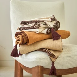 Plaid<Blancheporte Effen plaid in getextureerd katoen taupe