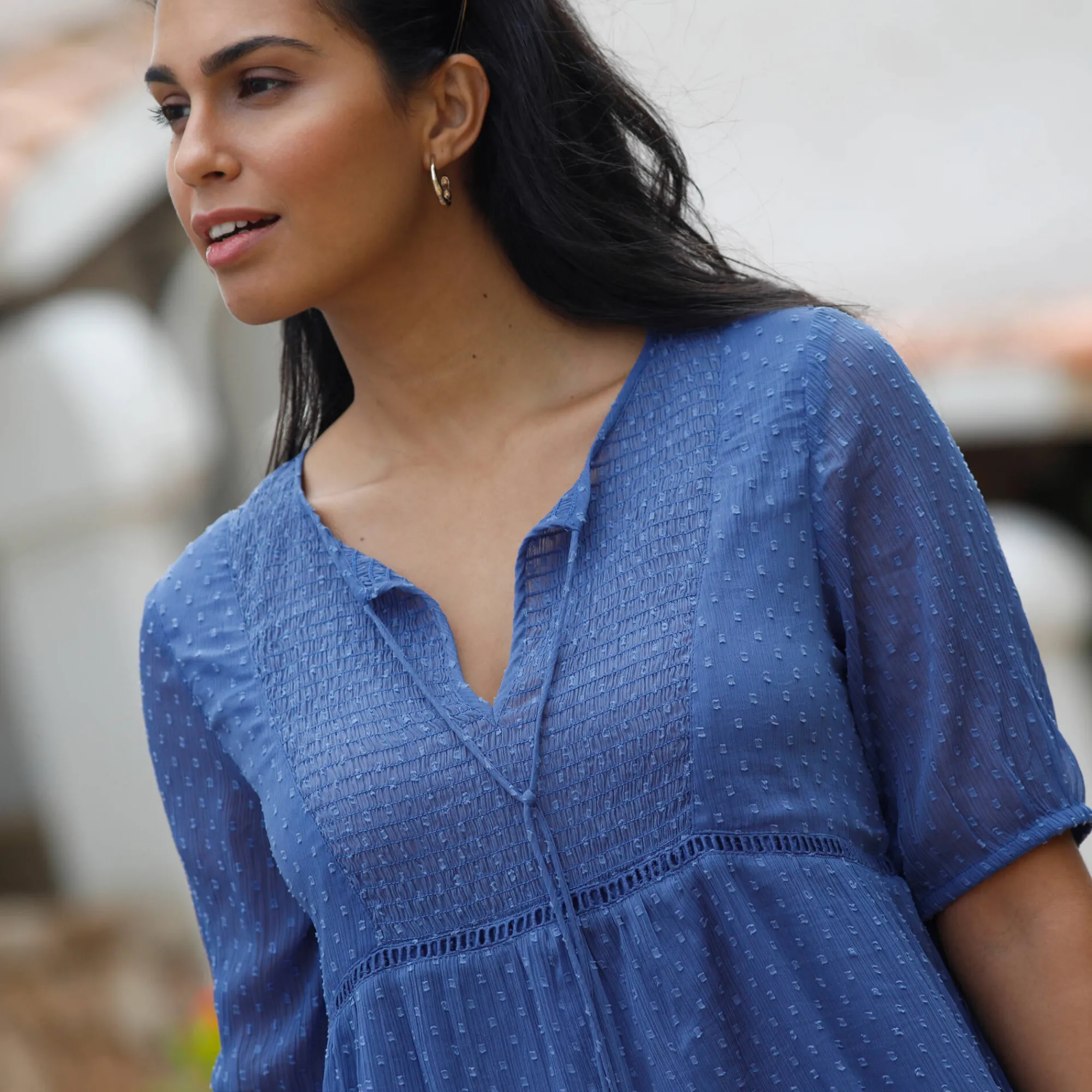Bloes En Tuniek<Blancheporte Effen plumetis tuniek, gerecycled polyester(**) indigo