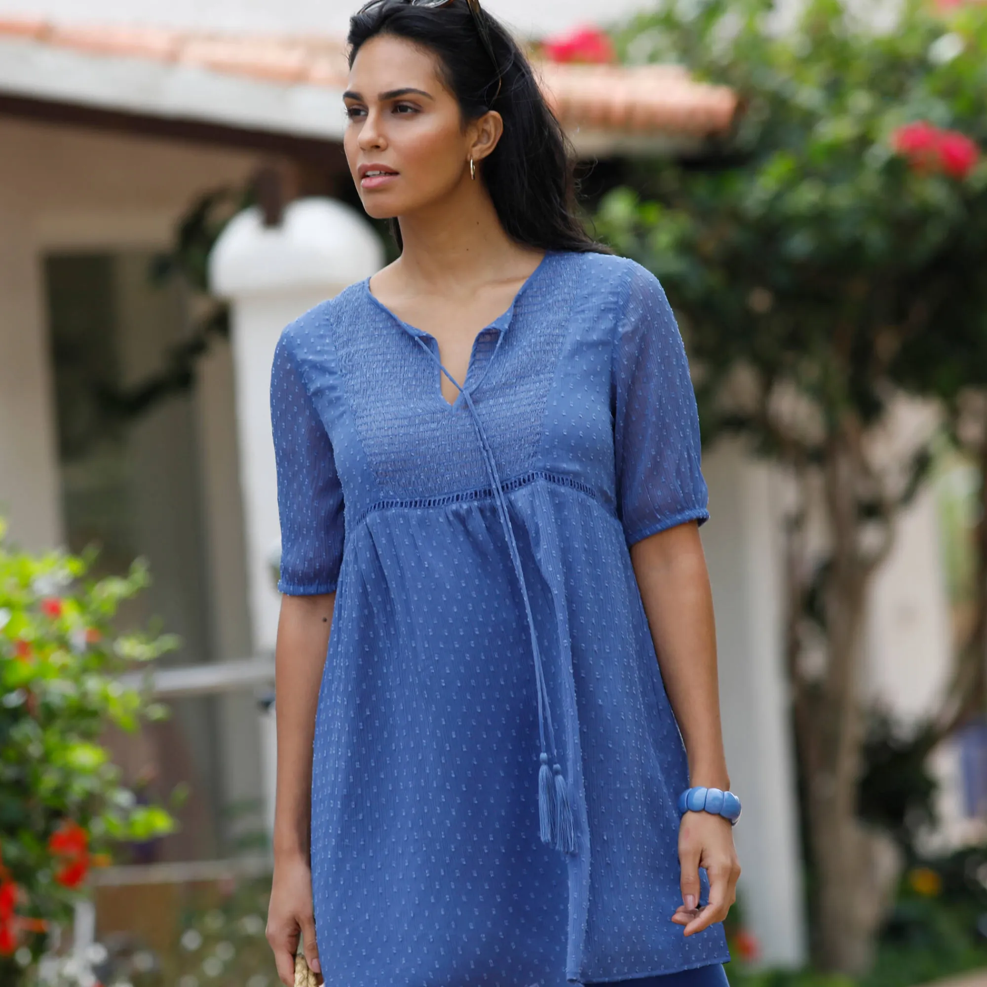Bloes En Tuniek<Blancheporte Effen plumetis tuniek, gerecycled polyester(**) indigo