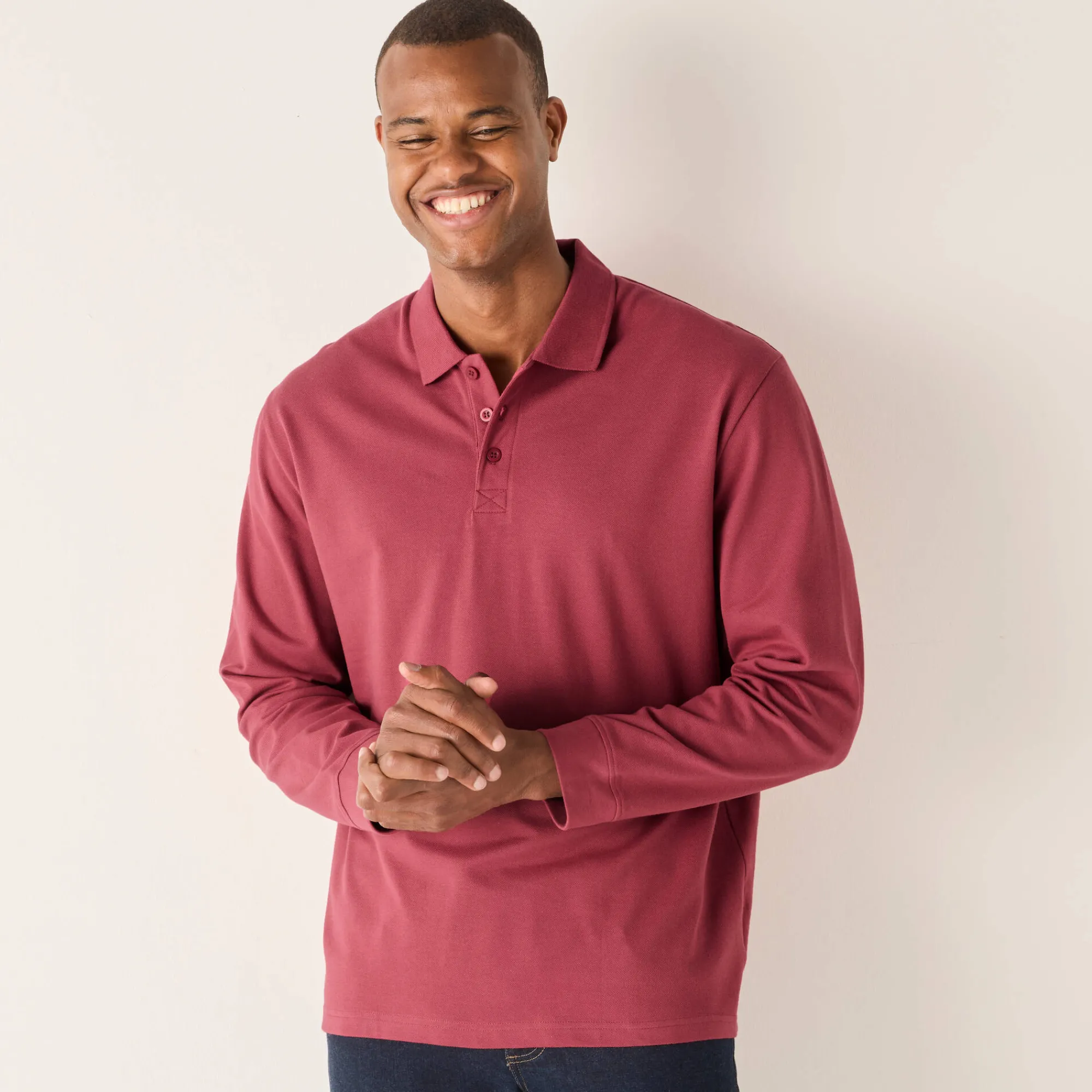 T-Shirt, Hemd En Polo<Blancheporte Effen polo in piquétricot met lange mouwen DONKERROZE