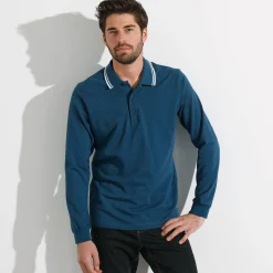 T-Shirt, Hemd En Polo<Blancheporte Effen polo in piquétricot met lange mouwen eendenblauw