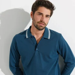 T-Shirt, Hemd En Polo<Blancheporte Effen polo in piquétricot met lange mouwen eendenblauw
