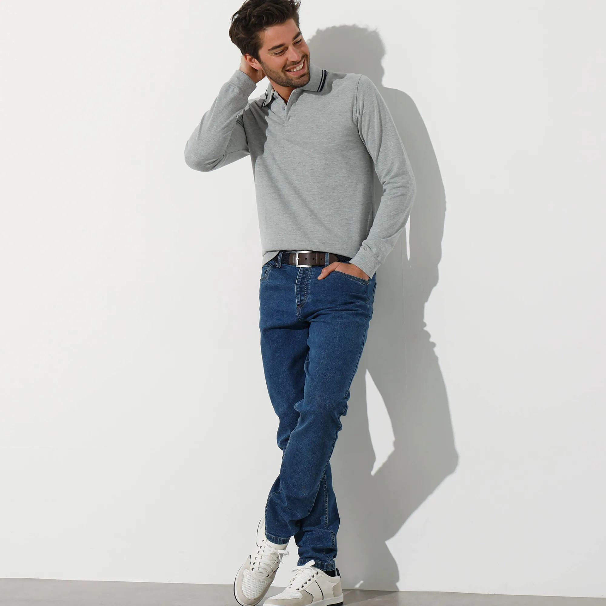 T-Shirt, Hemd En Polo<Blancheporte Effen polo in piquétricot met lange mouwen chiné grijs
