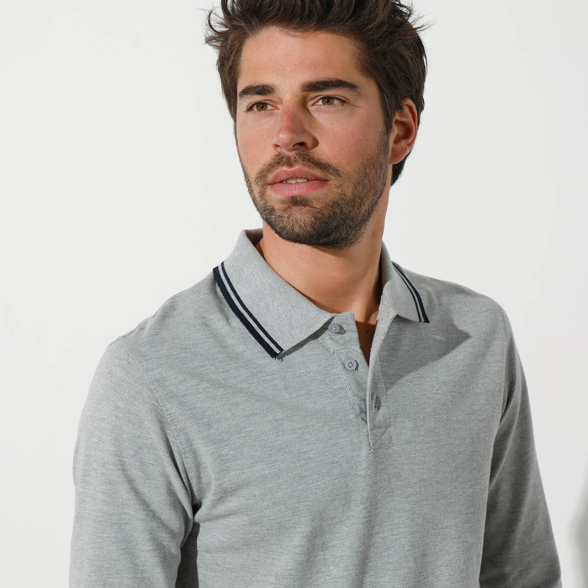 T-Shirt, Hemd En Polo<Blancheporte Effen polo in piquétricot met lange mouwen chiné grijs