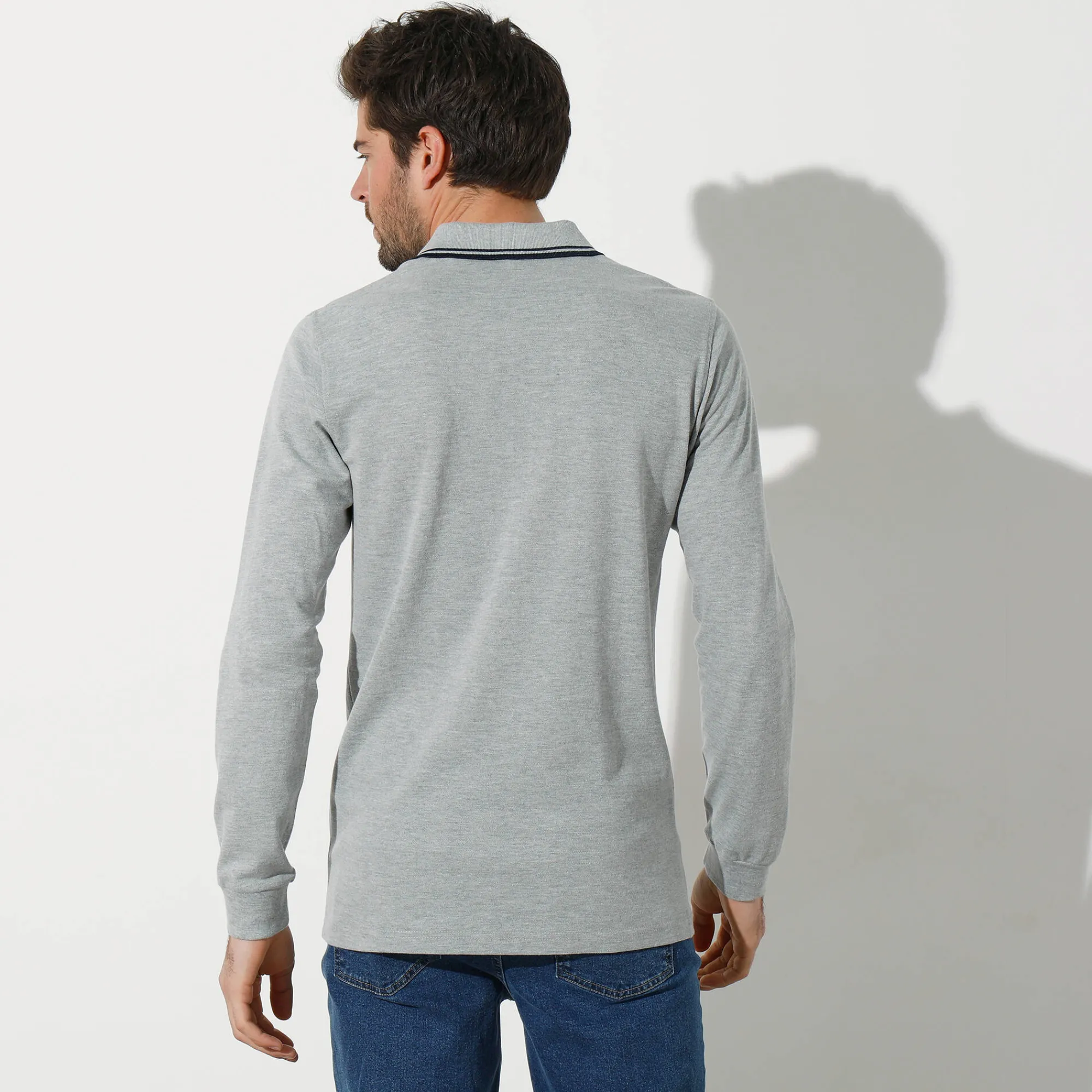 T-Shirt, Hemd En Polo<Blancheporte Effen polo in piquétricot met lange mouwen chiné grijs