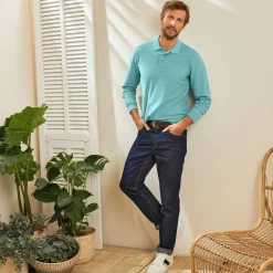 T-Shirt, Hemd En Polo<Blancheporte Effen polo in piquétricot met lange mouwen watergroen