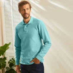 T-Shirt, Hemd En Polo<Blancheporte Effen polo in piquétricot met lange mouwen watergroen