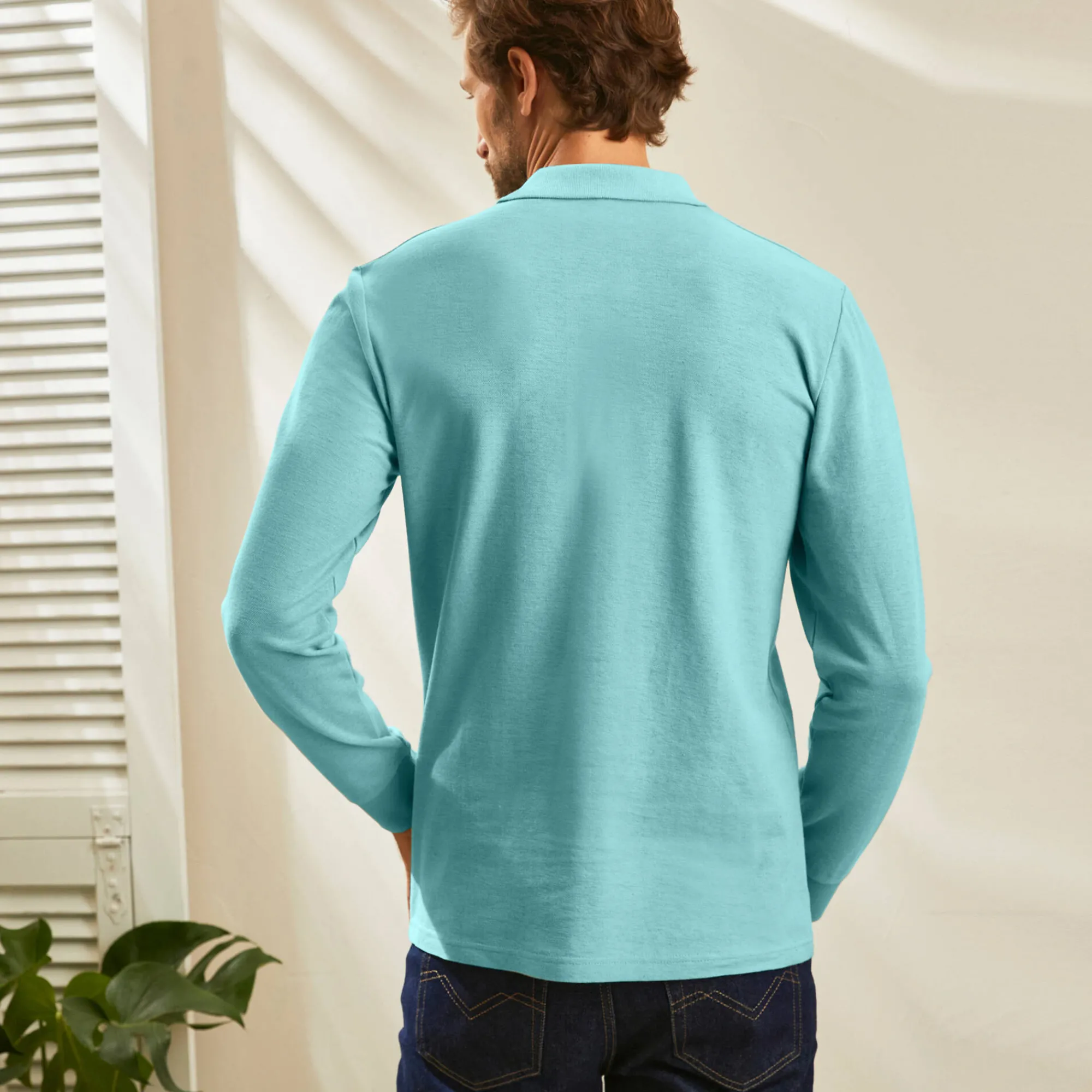 T-Shirt, Hemd En Polo<Blancheporte Effen polo in piquétricot met lange mouwen watergroen