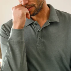 T-Shirt, Hemd En Polo<Blancheporte Effen polo in piquétricot met lange mouwen grijsgroen