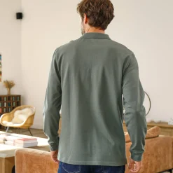 T-Shirt, Hemd En Polo<Blancheporte Effen polo in piquétricot met lange mouwen grijsgroen