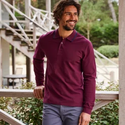 T-Shirt, Hemd En Polo<Blancheporte Effen polo in piquétricot met lange mouwen bordeaux