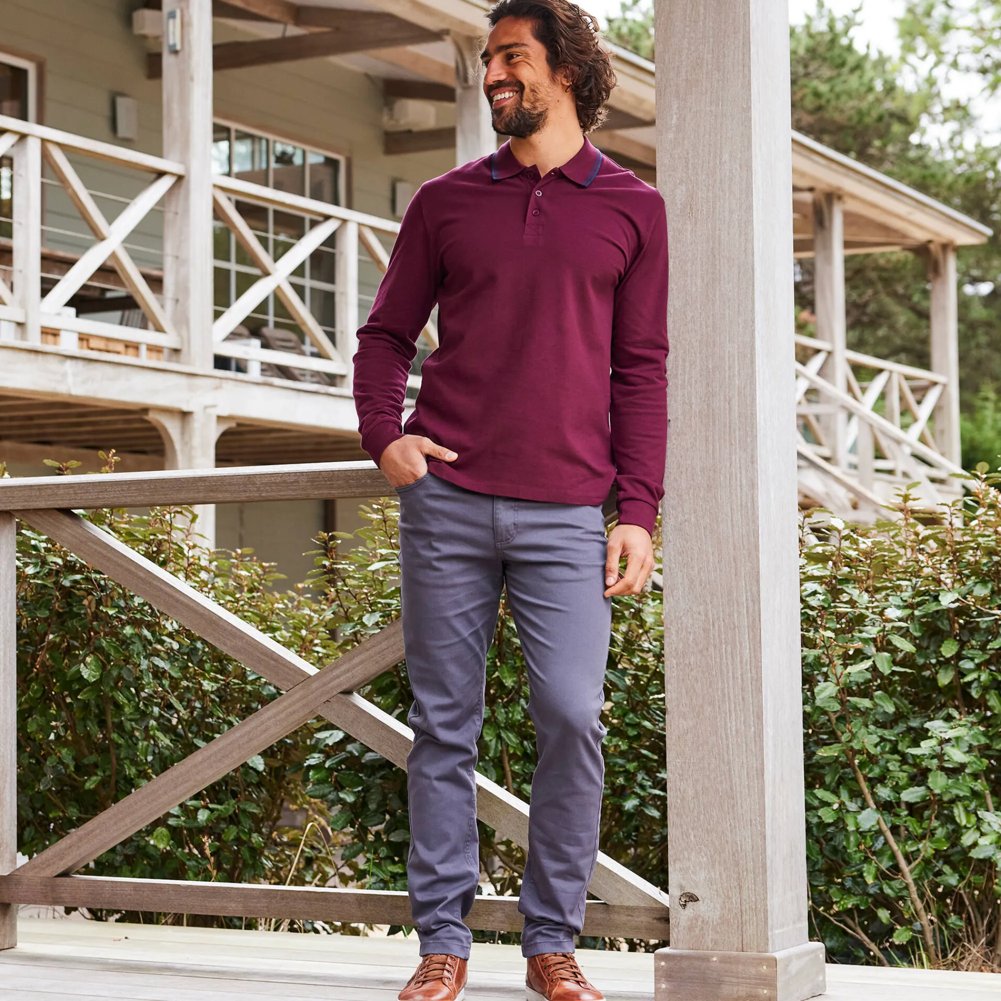 T-Shirt, Hemd En Polo<Blancheporte Effen polo in piquétricot met lange mouwen bordeaux