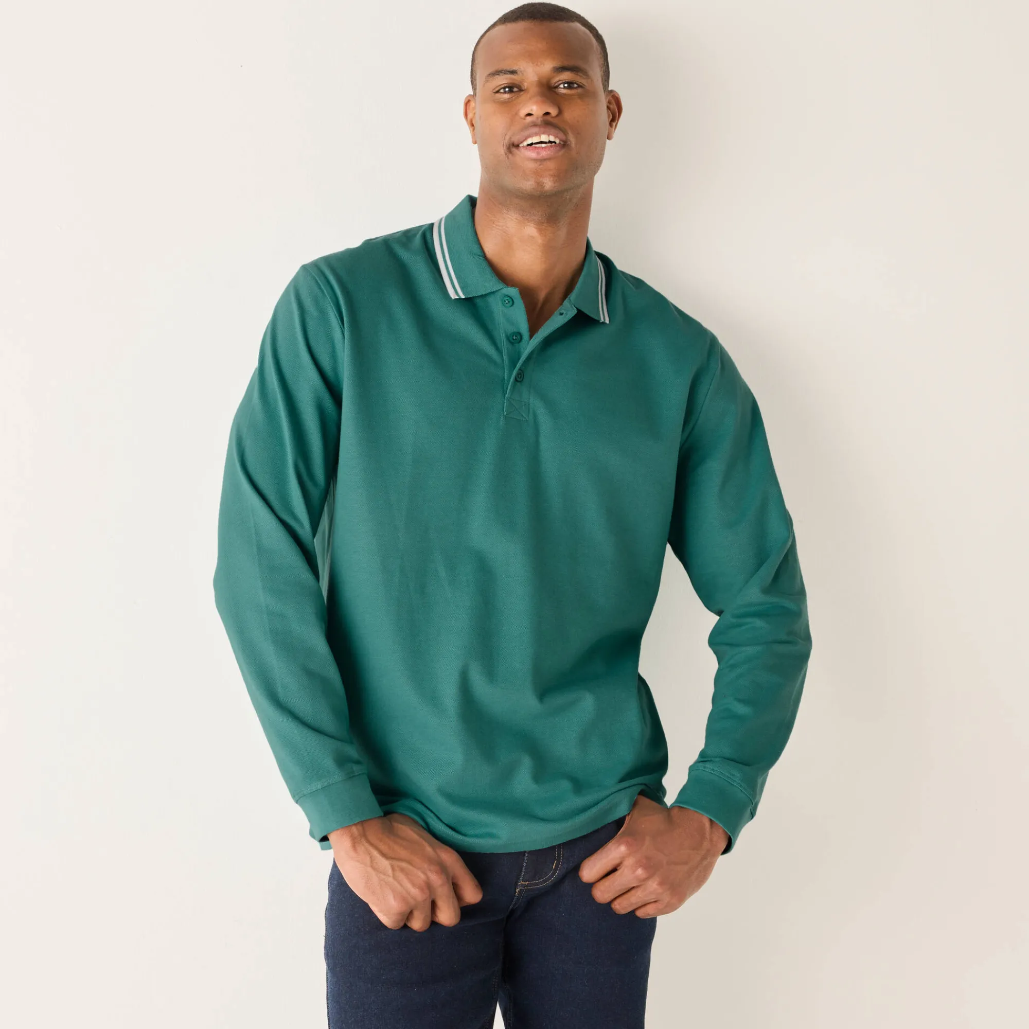 T-Shirt, Hemd En Polo<Blancheporte Effen polo in piquétricot met lange mouwen celadon