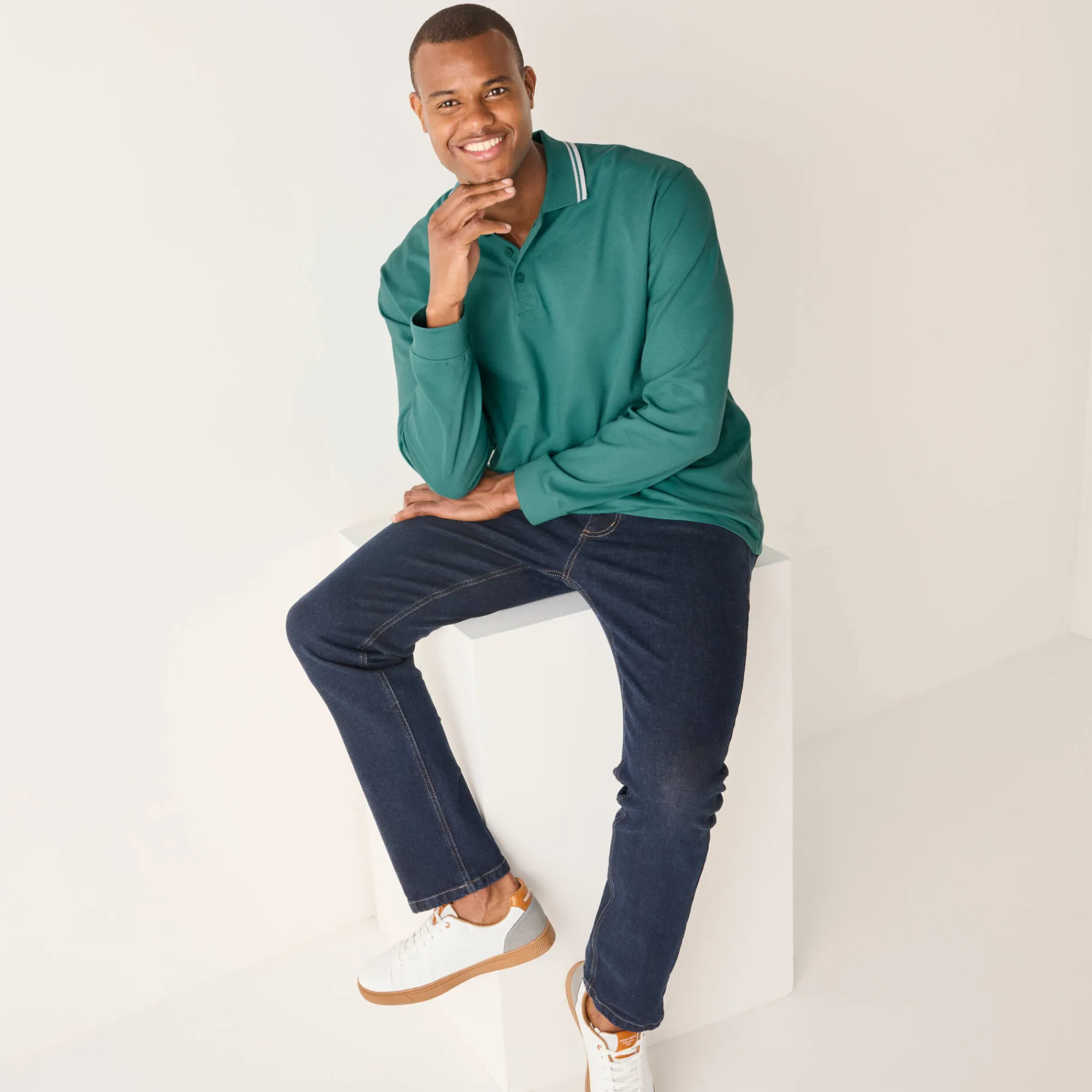 T-Shirt, Hemd En Polo<Blancheporte Effen polo in piquétricot met lange mouwen celadon